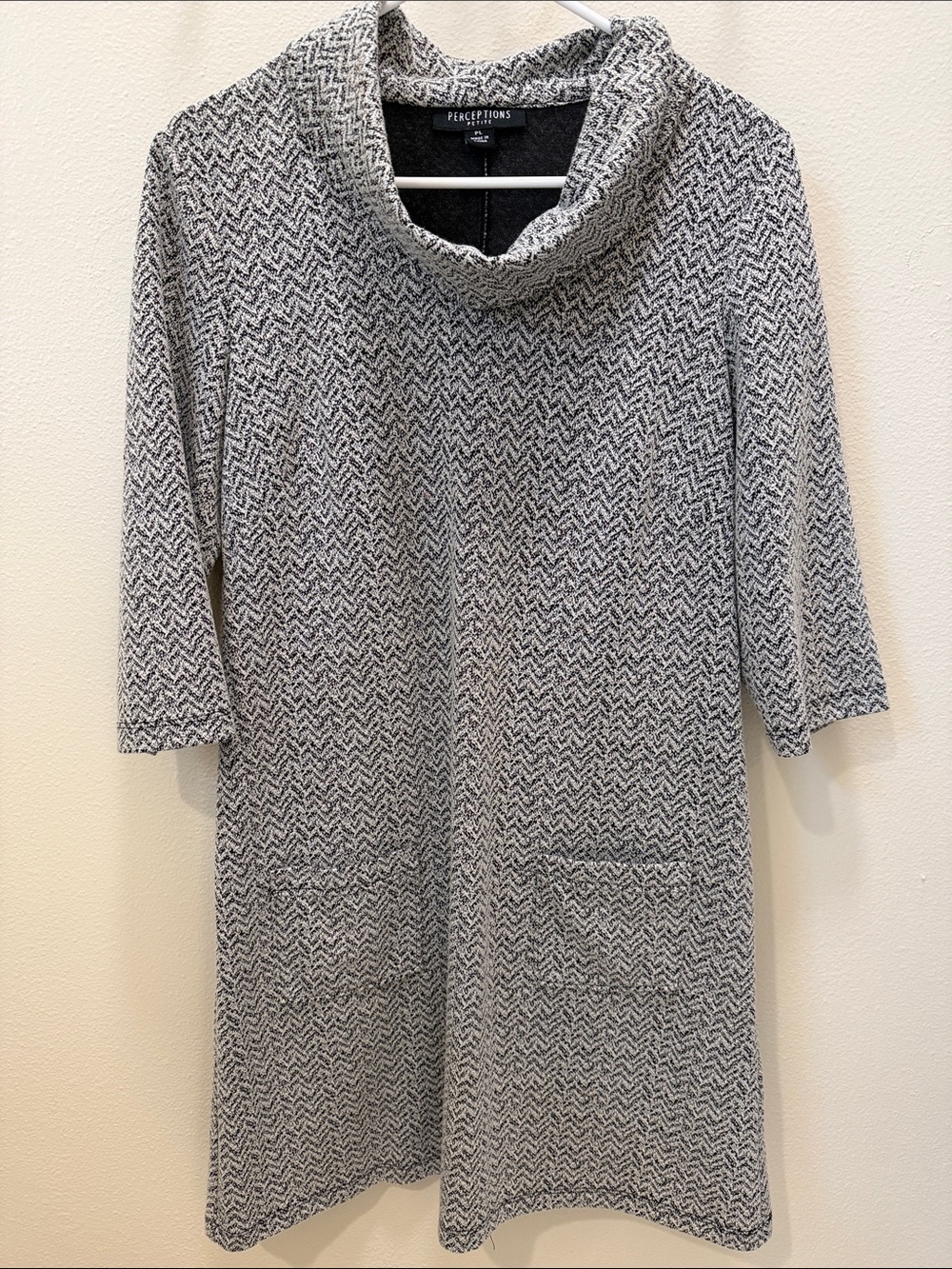 Perceptions Gray Tweed Cowl-Neck Midi Dress, LP